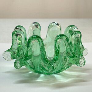 Vintage Art Glass Green Trinket Dish Ashtray Bowel 4" Long 2" Tall